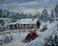 Sledding Past the Barn