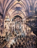 Cathedral Interior in Sepia Tones